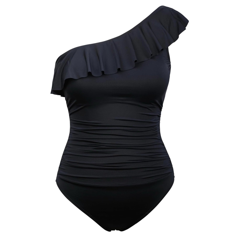 Aqua Eve Black One Piece Swimsuit Plus Size Womens 20W One Shoulder NWT Slimming